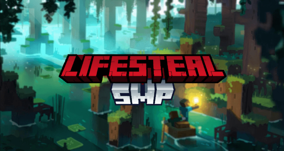 LifeSteal SMP Logo With Minecraft Background